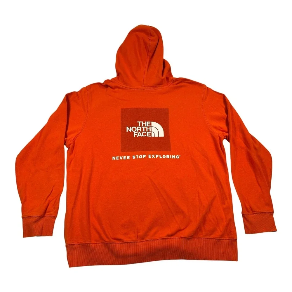 The North Face Hoodie Mens XL Orange Pullover Sweatshirt Logo Graphic Fleece